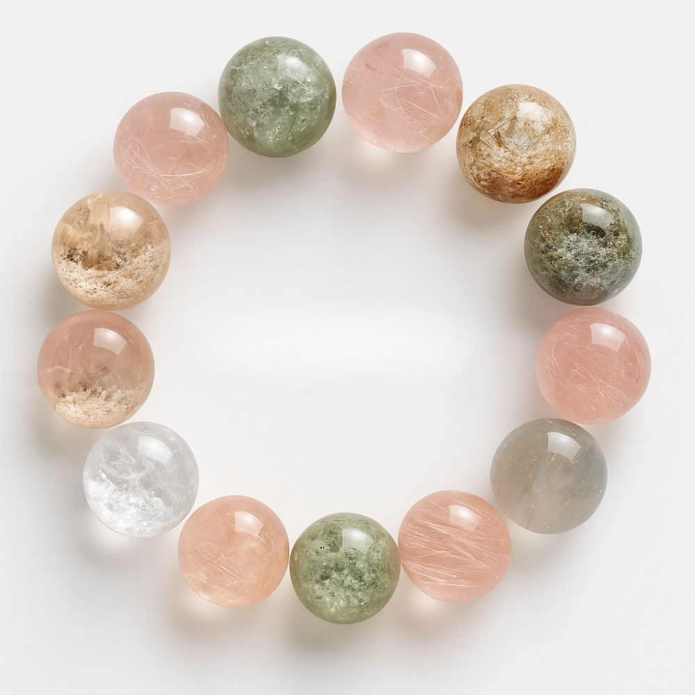 Assorted natural stone beads in various colors including amethyst, citrine, rose quartz, aquamarine, and jade, perfect for DIY jewelry making such as bracelets, necklaces, and earrings.
