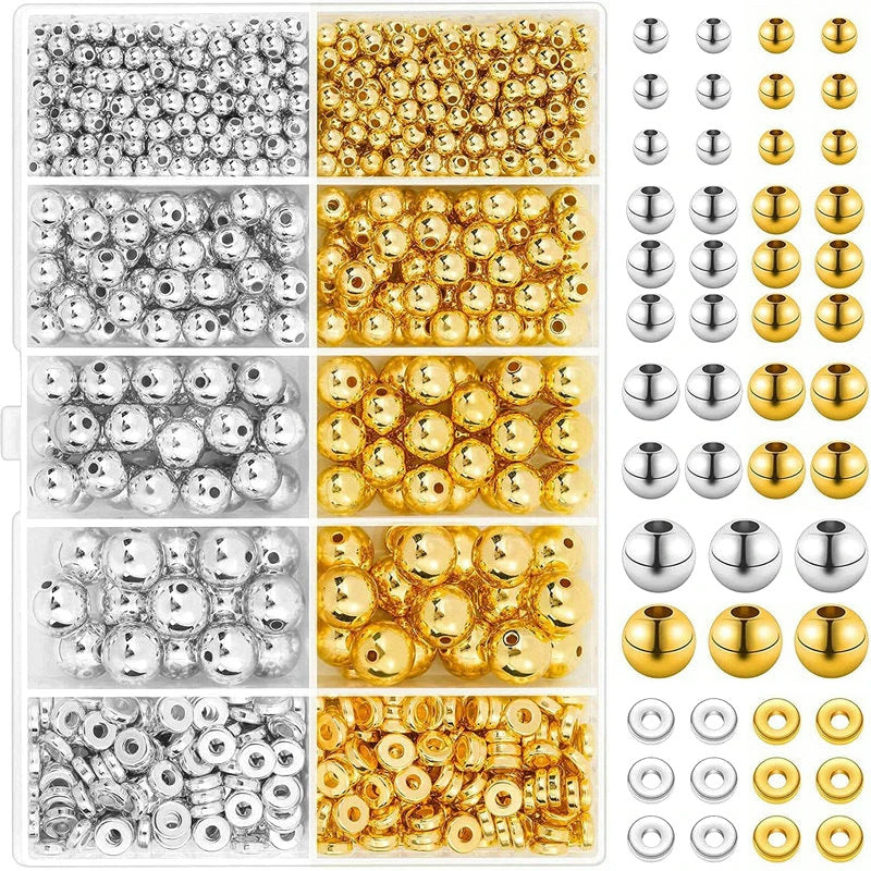 Mixed Gold And Silver Alloy Spacer Beads Assortment in Storage Box