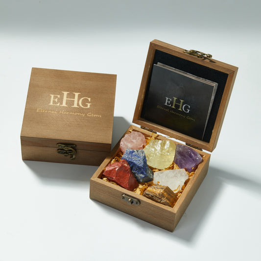 Complete Chakra Crystal Set - Explore the full spectrum of healing with our EHG set, featuring hand-selected Chakra Stones including Clear Quartz, Red Jasper, Lapis Lazuli, Tiger's Eye, Citrine, Rose Quartz, and Amethyst. Each stone, aligned for optimal Chakra Healing, boosts energy flow and spiritual equilibrium