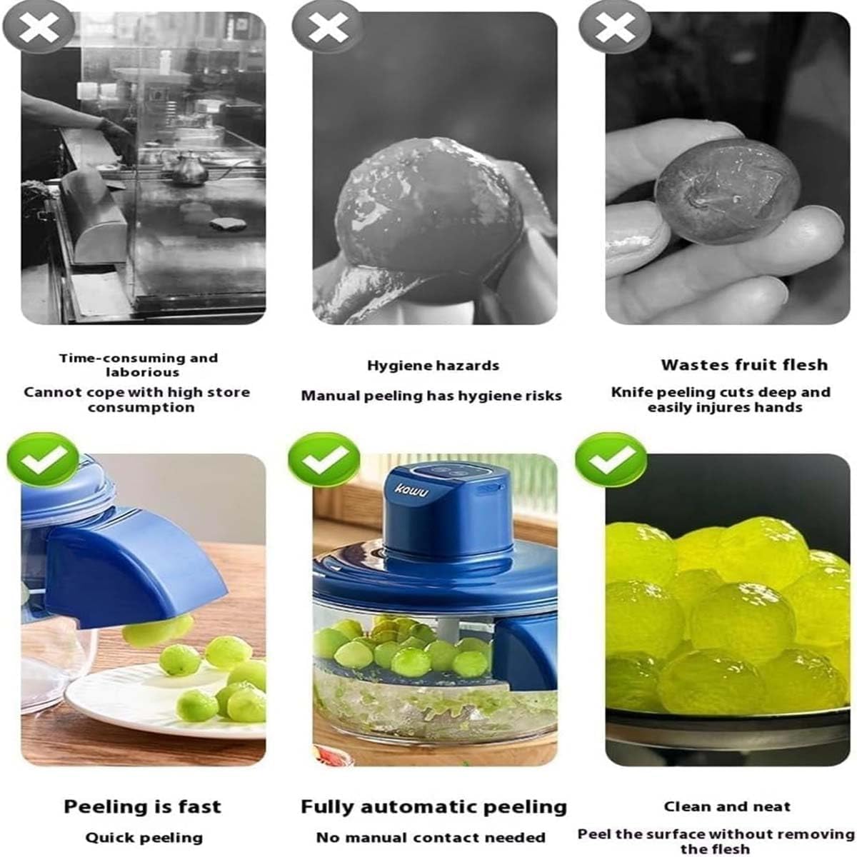 Grape Peeling Machine, 2025 Upgraded New Electric Automatic Garlic Peeler Machine, Rechargeable Home Kitchen Aid Peeler, Small Commercial Fruit Skin Remover Tool for Cherry, Tomatoes