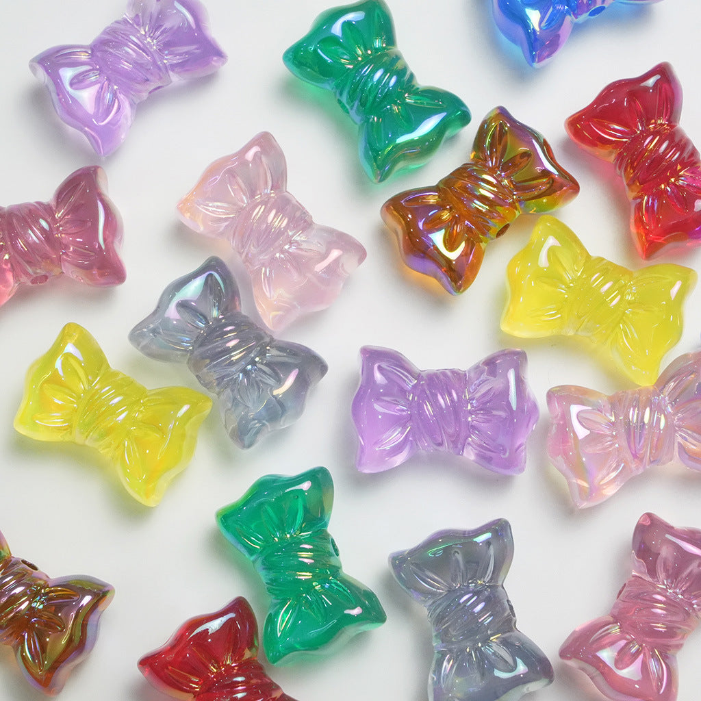 Colorful UV-plated acrylic candy bow beads in transparent mixed colors