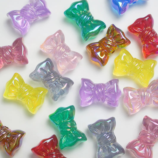 Colorful UV-plated acrylic candy bow beads in transparent mixed colors