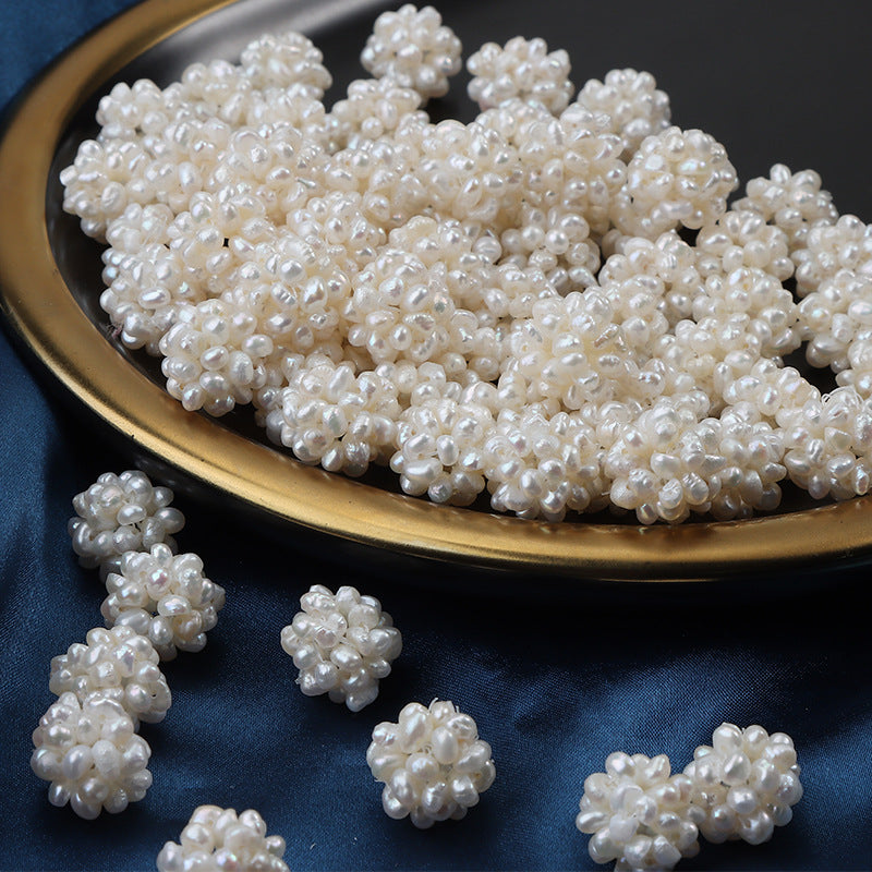 Close-up of 3–4mm pearls in handwoven cluster